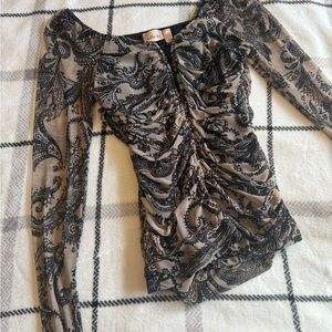 Sheer Black and Cream Paisley Top